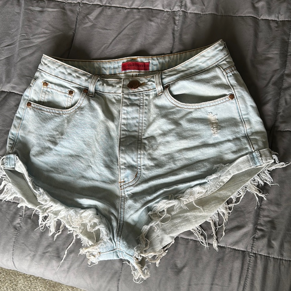 Light Wash High-waist Denim Short Shorts